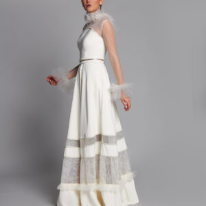 Feathered Long Sleeve A-Line Gown - Image 2