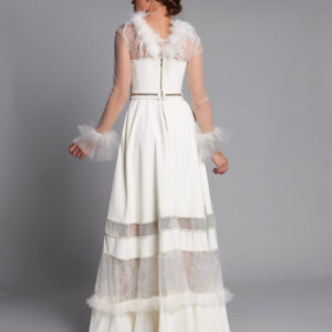 Feathered Long Sleeve A-Line Gown - Image 3