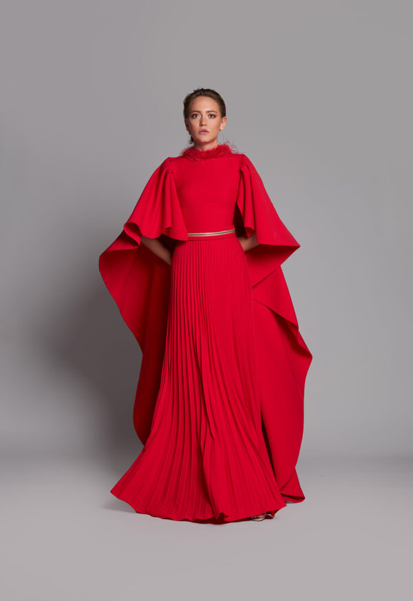 Pleated Cape Gown