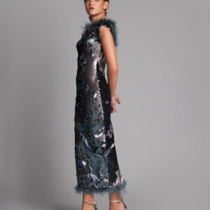 Feathered Paillette Midi Dress - Image 2