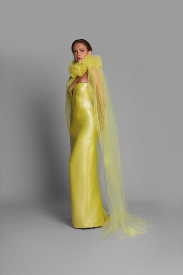 Sleeveless Fitted Gown With Cape