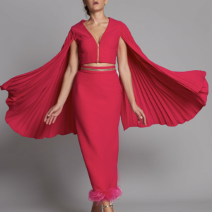 Pleated Cape Sleeve Midi Dress - Image 2