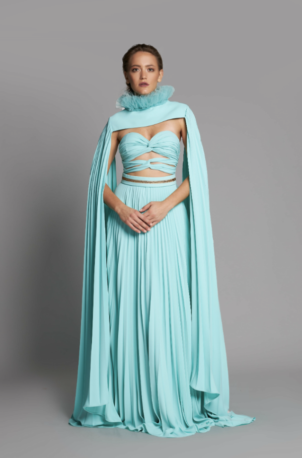 Cut-Out Strapless Gown With Cape