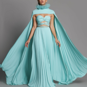 Cut-Out Strapless Gown With Cape - Image 2