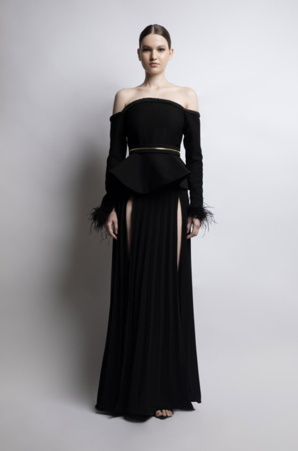 Open Shoulder Gown With Slits